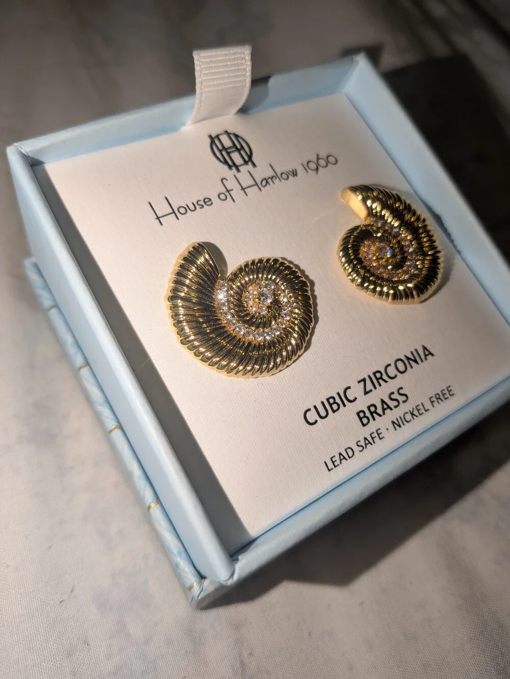 House of Harlow 1960 Gold Spiral Cubic Zirconia Stud Earrings